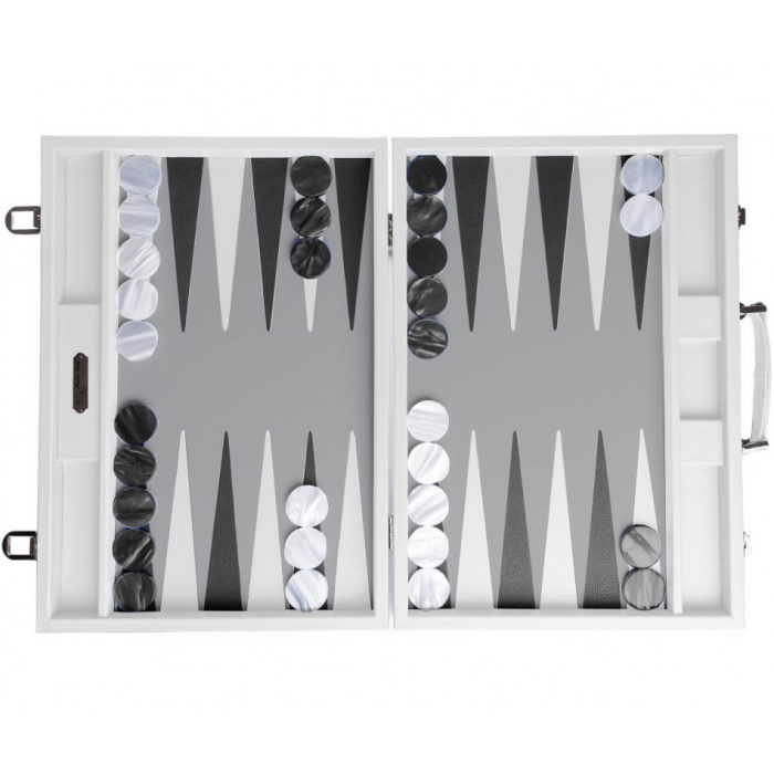 Exclusive backgammon set "Baptiste" made of leather, white
